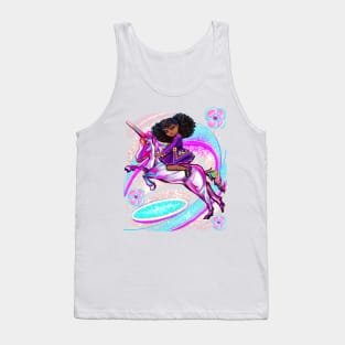 Princess for a black girls who loves unicorns pony Anime girl Natural Afro hair corn rows african American girl riding a pony unicorn Tank Top